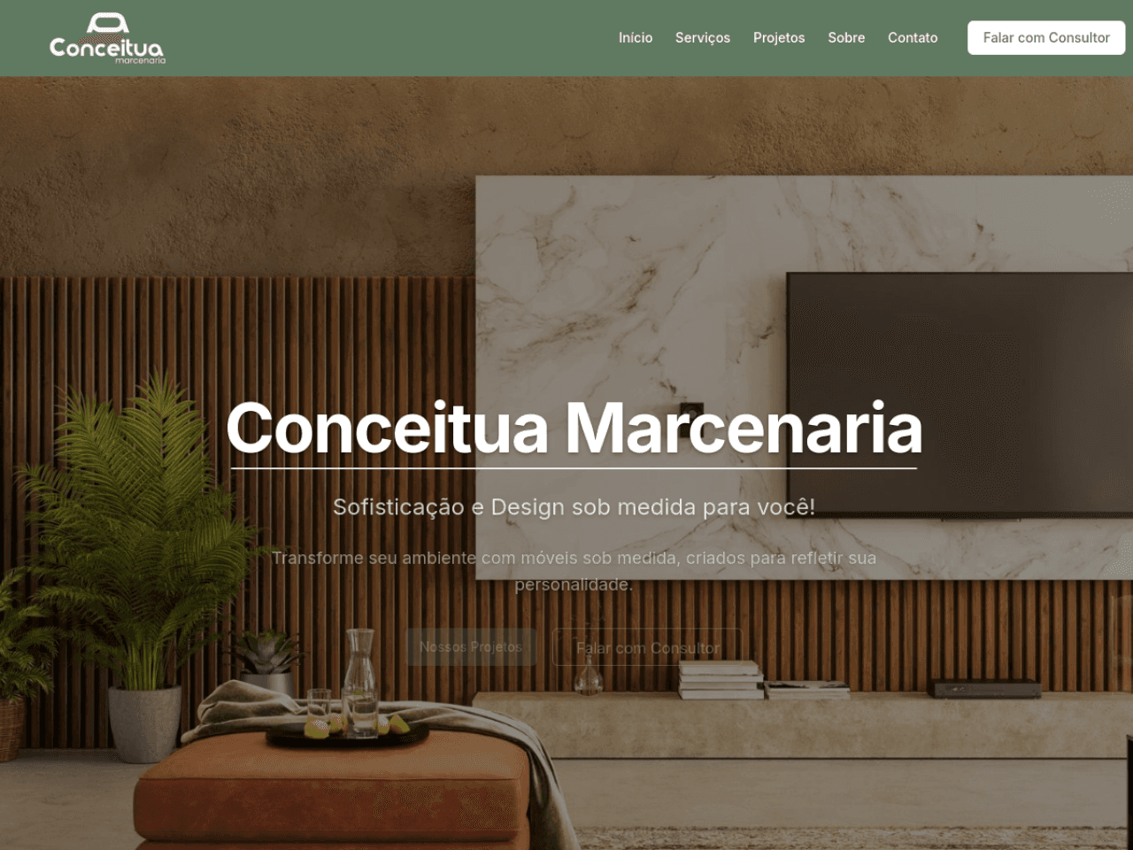 Home do site da Conceitua Marcenaria com móvel sob medida