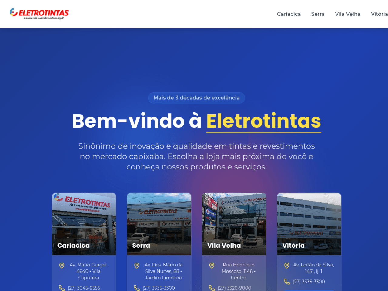 Home do site da Eletrotintas, tintas e revestimentos no ES
