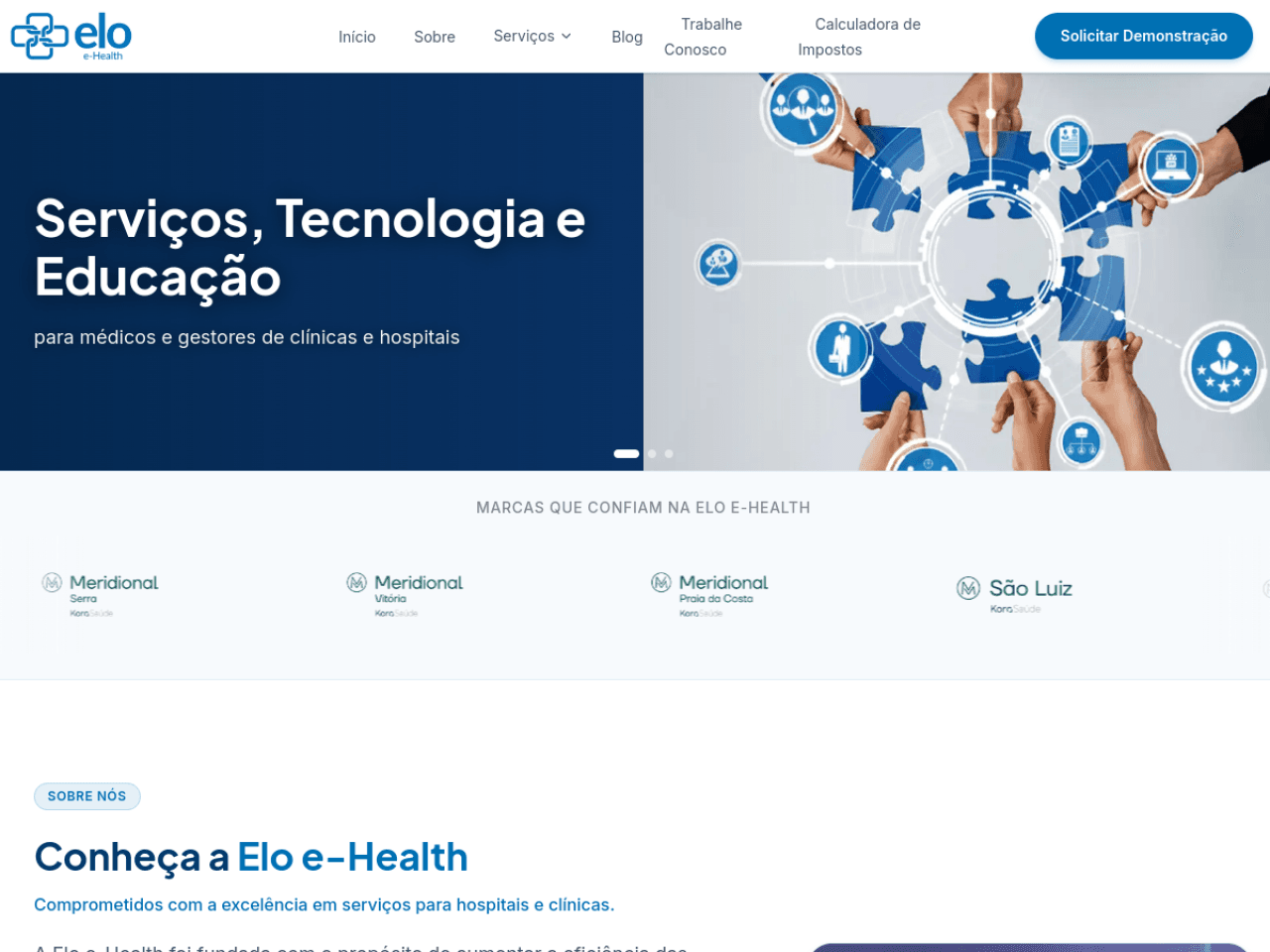 Home do site da Elo e-Health para clínicas e hospitais